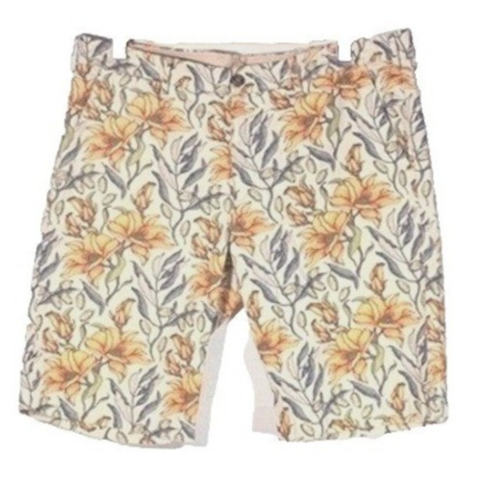 40WEFT Sergent Mens Floral Print Long Shorts Cream Orange Size 36 East Coast